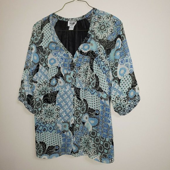 Bob Mackie Studio plus size 2X 3/4 sheer sleeves - Picture 2 of 6